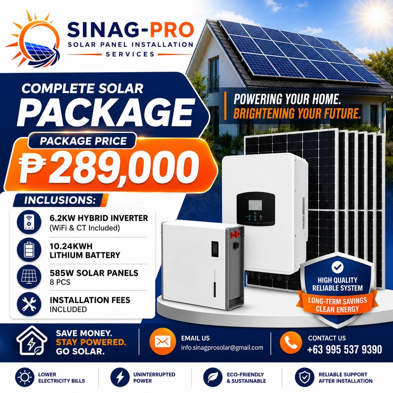 SINAG-PRO complete solar package priced at 289,000 pesos